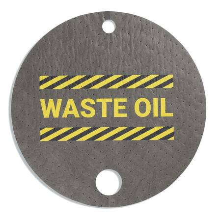 PIG Absorbent Barrel Top Safety Message Mat w Poly Backing Waste Oil, 25PK SGN1200